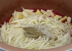 Заложить в чашу картофель, капусту, соль и специи
