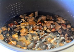 Налейте в чашу воду и добавьте грибы